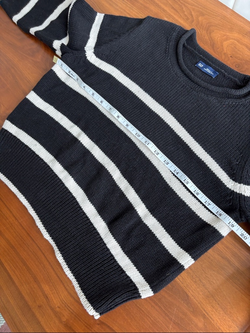 Gap Shrunken Roll Neck Sweater Cotton Black Off White Stripe Size Small - Picture 11 of 11